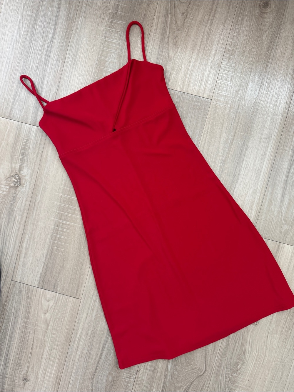 Red Spaghetti Strap Mini Dress with Keyhole, S
